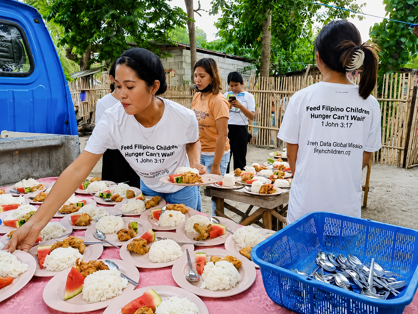 Johnny Davis Global Missions volunteers feeding children in the Philippines
